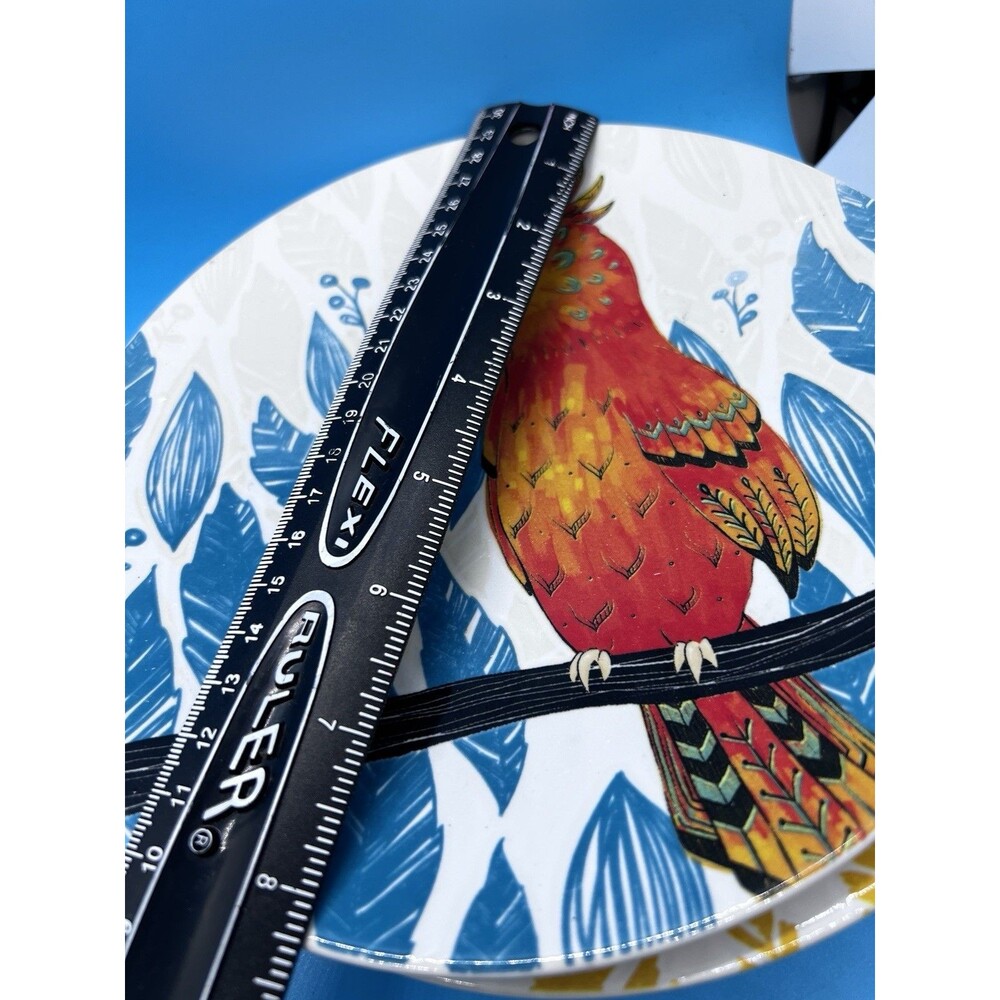 3 Pier 1 Tropical Bird Salad Plates 8" Stoneware Toucan Hummingbird bright happy - Picture 7 of 8
